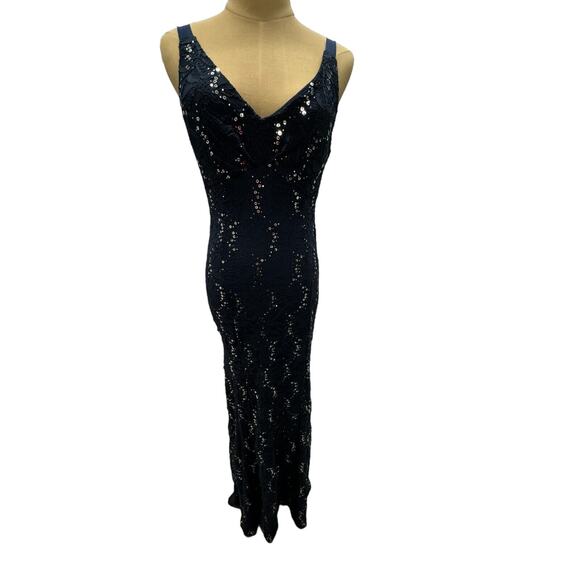 Maxi Navy Blue Windsor Sequined Prom Dress With Open Back - Picture 2 of 11